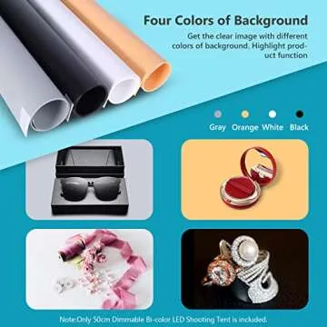 Neewer Bi-Color Dimmable 3000K-6500K Photo Studio Light Box 20 Inches Shooting Light Tent Foldable Portable Professional Booth Table Top Photography Lighting Kit 160 LED Lights 4 Color Backdrops
