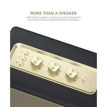 MLOVE A200 Portable Retro Bluetooth Speaker with Aux Input, USB Port, Micro SD Card Slot - Decorative Wireless Bookshelf Speakers for Home & Office, Battery Powered, Black and Gold