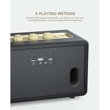 MLOVE A200 Portable Retro Bluetooth Speaker with Aux Input, USB Port, Micro SD Card Slot - Decorative Wireless Bookshelf Speakers for Home & Office, Battery Powered, Black and Gold