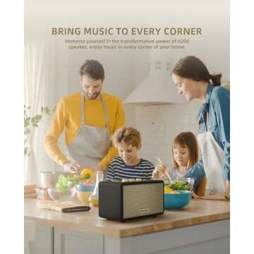 MLOVE A200 Portable Retro Bluetooth Speaker with Aux Input, USB Port, Micro SD Card Slot - Decorative Wireless Bookshelf Speakers for Home & Office, Battery Powered, Black and Gold