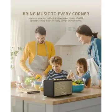 MLOVE A200 Portable Retro Bluetooth Speaker with Aux Input, USB Port, Micro SD Card Slot - Decorative Wireless Bookshelf Speakers for Home & Office, Battery Powered, Black and Gold