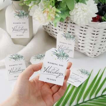 SallyFashion 75PCS Gift Tags, Kraft Paper Tags with String Happy Holidays Gift Tags for Wedding Birthdays Party Gift Baby Shower Bridal Shower