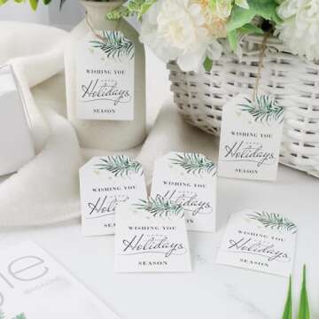 SallyFashion 75PCS Gift Tags, Kraft Paper Tags with String Happy Holidays Gift Tags for Wedding Birthdays Party Gift Baby Shower Bridal Shower