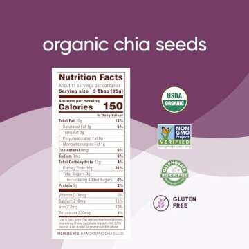 Nutiva Organic Premium Raw Black Chia Seeds, 12 Oz, USDA Organic, Non-GMO, Whole 30 Approved, Vegan,...