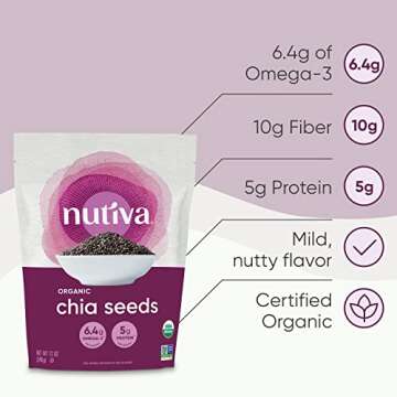 Nutiva Organic Premium Raw Black Chia Seeds, 12 Oz, USDA Organic, Non-GMO, Whole 30 Approved, Vegan, Gluten-Free & Keto, Nutrient-Dense Seeds with 3g Protein & 5g Fiber for Salads, Yogurt & Smoothies