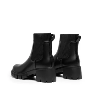 DREAM PAIRS Women's Elastic Chelsea Ankle Boots Fashion Low Chunky Heel Platform Lug Sole Short Booties Shoes,Size 8.5,Black,SDAB2312W