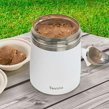 Tovolo 2 Quart Stainless Steel Traveler, Double-Wall Vacuum-Insulated Food Container, 2 Qt. Food Storage & Ice Cream Container, Easy-Carry Handle, Travel Mug for Hot Food & Cold Ice Cream, White