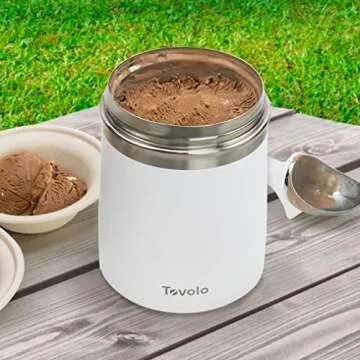 Tovolo 2 Quart Stainless Steel Traveler, Double-Wall Vacuum-Insulated Food Container, 2 Qt. Food Storage & Ice Cream Container, Easy-Carry Handle, Travel Mug for Hot Food & Cold Ice Cream, White