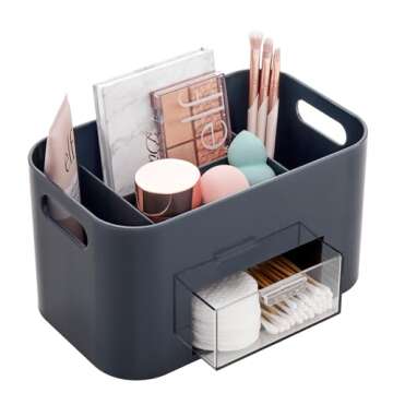 STORi Grey Makeup Organizer with Drawer