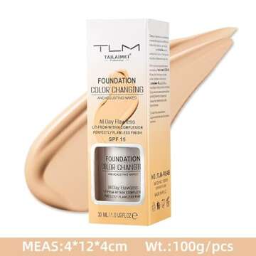 TLM Foundation Color Changing,TLM Colour Changing Liquid Foundation Hides Wrinkles & Lines,BB Cream Makeup Base Concealer Cover Moisturizing Fluid for all Skin Tone SPF15(30ML)