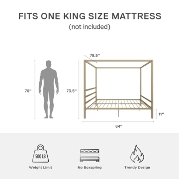DHP King Canopy Bed - Modern Metal Design, No Box Spring