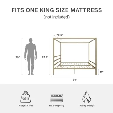 DHP King Canopy Bed - Modern Metal Design, No Box Spring