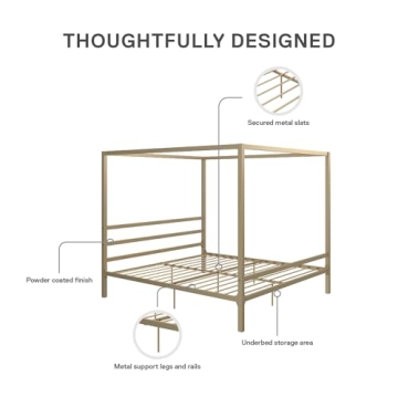DHP King Canopy Bed - Modern Metal Design, No Box Spring