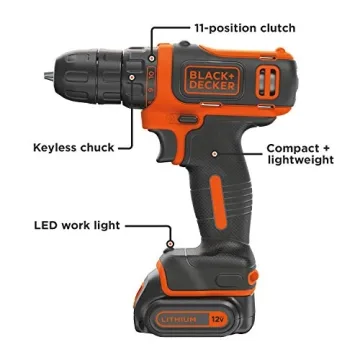 BLACK+DECKER 12V MAX Cordless Drill/Driver, Battery and Charger Included (BDCDD12C)