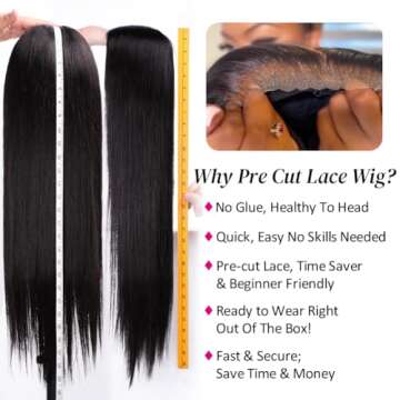 Eooma 200% Density Glueless Wigs Human Hair Pre Plucked Pre Cut 7x5 Wear and Go Glueless Wig 32 Inch HD Straight Lace Front Wigs Human Hair for Women Natural Black