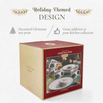 Spode Christmas Tree 12-Piece Dinnerware Set (Service for 4) - Festive Holiday Tableware Collection with Plates and Mugs - Fine Earthenware Christmas Dinnerware - Microwave & Dishwasher Safe