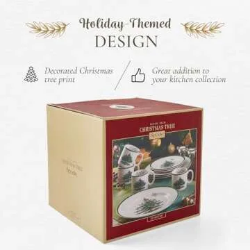 Spode Christmas Tree 12-Piece Dinnerware Set (Service for 4) - Festive Holiday Tableware Collection with Plates and Mugs - Fine Earthenware Christmas Dinnerware - Microwave & Dishwasher Safe