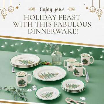 Spode Christmas Tree 12-Piece Dinnerware Set (Service for 4) - Festive Holiday Tableware Collection with Plates and Mugs - Fine Earthenware Christmas Dinnerware - Microwave & Dishwasher Safe