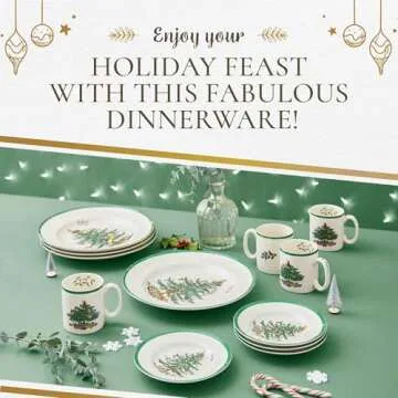 Spode Christmas Tree 12-Piece Dinnerware Set (Service for 4) - Festive Holiday Tableware Collection with Plates and Mugs - Fine Earthenware Christmas Dinnerware - Microwave & Dishwasher Safe