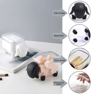 2 Pack Clear Qtip Holder Dispenser, Cute Sheep Shape Cotton Ball Holder, Bathroom Canisters for Cotton Swab, Cotton Pad, Toothpick Organizer, Floss Container with Lid for Bathroom Vanity Countertop
