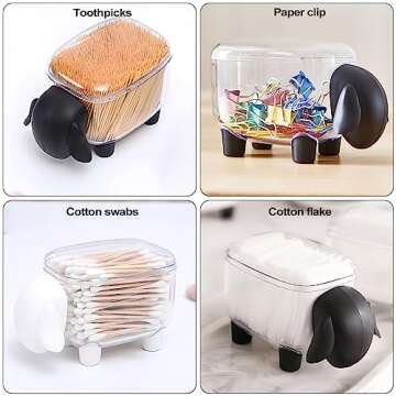 2 Pack Clear Qtip Holder Dispenser, Cute Sheep Shape Cotton Ball Holder, Bathroom Canisters for Cotton Swab, Cotton Pad, Toothpick Organizer, Floss Container with Lid for Bathroom Vanity Countertop