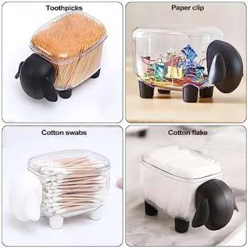 2 Pack Clear Qtip Holder Dispenser, Cute Sheep Shape Cotton Ball Holder, Bathroom Canisters for Cotton Swab, Cotton Pad, Toothpick Organizer, Floss Container with Lid for Bathroom Vanity Countertop