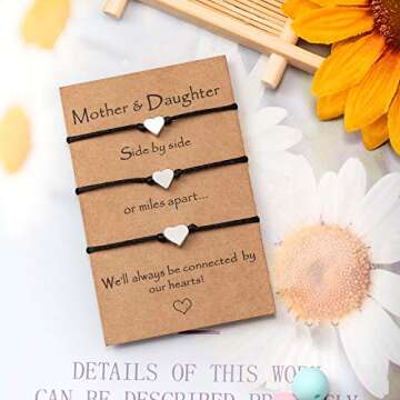 Mother Daughters Bracelet Set Mommy and Me Heart Matching Wish Bracelets Jewelry Gifts for Daughters...