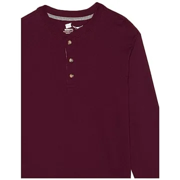 Hanes Beefy Long Sleeve Henley Shirt in Mulled Berry