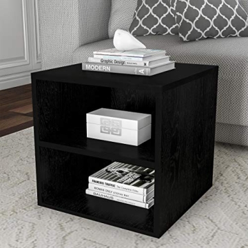 Lavish Home Stackable Cube End Table - Contemporary Minimalist Modular Accent Piece with 2 Shelves f...