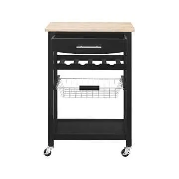 Linon Pascal Kitchen Cart with Wood Top and Wheels