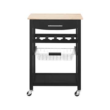 Linon Pascal Kitchen Cart with Wood Top and Wheels