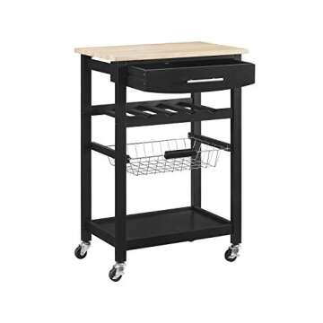 Linon Pascal Kitchen Cart with Wood Top and Wheels