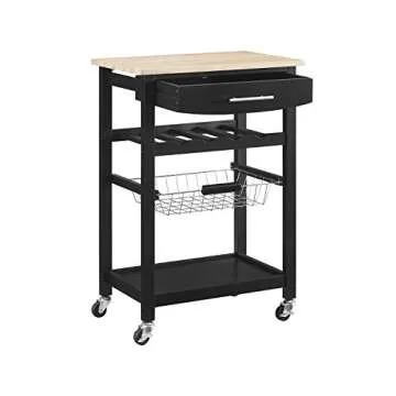 Linon Pascal Kitchen Cart with Wood Top and Wheels
