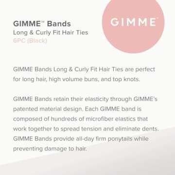 Gimme Beauty - Long & Curly Fit Hair Ties - Black Onyx - Damage Free Hair Ties - Seamless Microfiber...