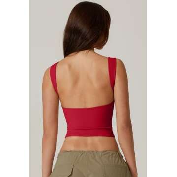 QINSEN Summer Cropped Tops for Women High Neck Open Back Crop Tank Slim Fit Tee Shirt Fairy Red XS