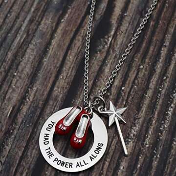 Beeshion Wizard of Oz Necklace Stainless Steel Charm with Ruby Red Slippers Pendant Necklace Inspira...