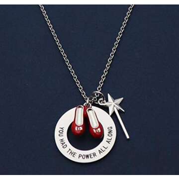 Beeshion Wizard of Oz Necklace Stainless Steel Charm with Ruby Red Slippers Pendant Necklace Inspirational Gift for Her (Wizard of Oz Necklace)