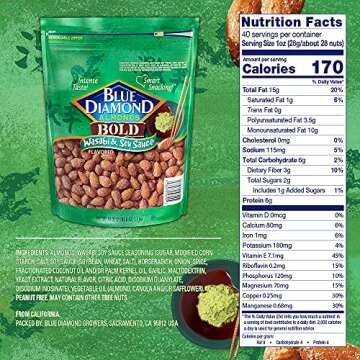 Blue Diamond Wasabi & Soy Almonds - 40 Oz Flavorful Snack