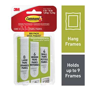 3M Command Picture Hanging Strips Big Pack, Removable, (4) Small, (6) Medium, (8) Large, White, 18 Pairs/Pack