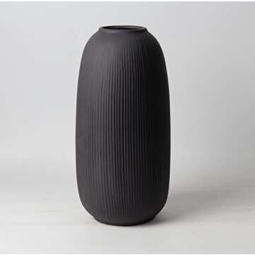 Portsea Lines Premium Clay Vase in White - Toughened Ceramic Vase - 10" Height Indoor Table Decor - Flower Vase (Black)