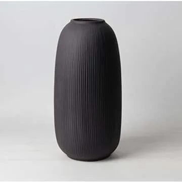 Portsea Lines Premium Clay Vase in White - Toughened Ceramic Vase - 10" Height Indoor Table Decor - Flower Vase (Black)