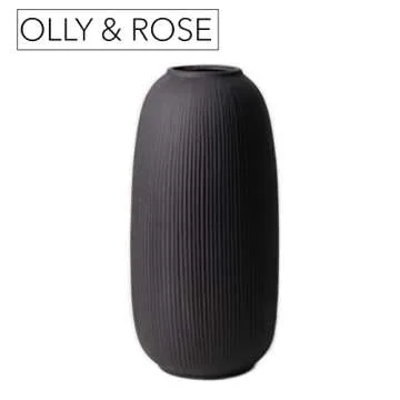 Portsea Lines Premium Clay Vase in White - Toughened Ceramic Vase - 10" Height Indoor Table Decor - Flower Vase (Black)