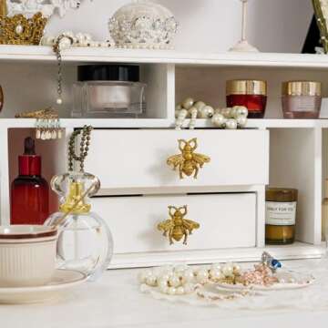 SOFFEE DESIGN Set of 6 Vintage Gold Zinc Cabinet Knobs, Decorative Metal Bee Shape Knobs Pull Handle for Door Cabinet Drawer, Antique Dresser Knobs Home Furniture Handle