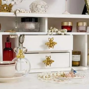 SOFFEE DESIGN Set of 6 Vintage Gold Zinc Cabinet Knobs, Decorative Metal Bee Shape Knobs Pull Handle for Door Cabinet Drawer, Antique Dresser Knobs Home Furniture Handle