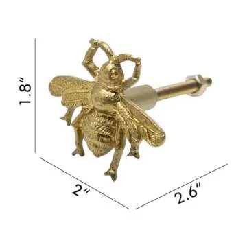 SOFFEE DESIGN Set of 6 Vintage Gold Zinc Cabinet Knobs, Decorative Metal Bee Shape Knobs Pull Handle for Door Cabinet Drawer, Antique Dresser Knobs Home Furniture Handle