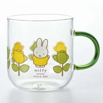 金正陶器(Kaneshotouki) Dick Bruna Miffy 400140 Heat-resistant Glass Mug 13.5 fl oz (400 ml), Microwave Safe, Color Handle, Green, Rose