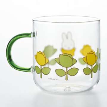 金正陶器(Kaneshotouki) Dick Bruna Miffy 400140 Heat-resistant Glass Mug 13.5 fl oz (400 ml), Microwave Safe, Color Handle, Green, Rose