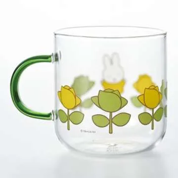 金正陶器(Kaneshotouki) Dick Bruna Miffy 400140 Heat-resistant Glass Mug 13.5 fl oz (400 ml), Microwave Safe, Color Handle, Green, Rose