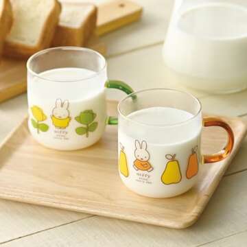 金正陶器(Kaneshotouki) Dick Bruna Miffy 400140 Heat-resistant Glass Mug 13.5 fl oz (400 ml), Microwave Safe, Color Handle, Green, Rose