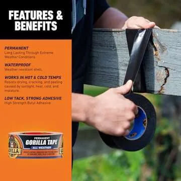 Gorilla All Weather Outdoor Waterproof Duct Tape, UV and Temperature Resistant, 1.88" x 25 yd, Black, (Pack of 1)
